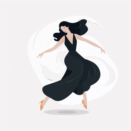 Beautiful woman dancing in the style of flat design. Vector illustrationのイラスト素材