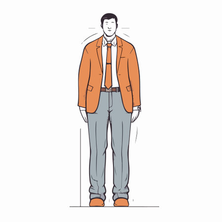 Vector illustration of a man in an orange jacket and jeans. Cartoon style.のイラスト素材