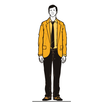 Vector illustration of a young man in a yellow jacket and jeans.のイラスト素材