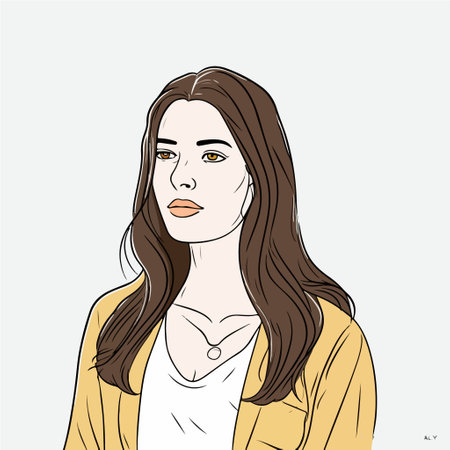 Beautiful young woman with long brown hair. Vector illustration in sketch style.のイラスト素材