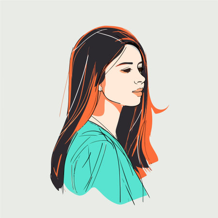 Beautiful girl with long hair. Vector illustration in sketch style.のイラスト素材