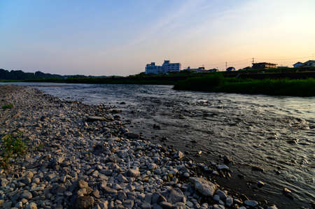 The riverbed in the eveningの写真素材