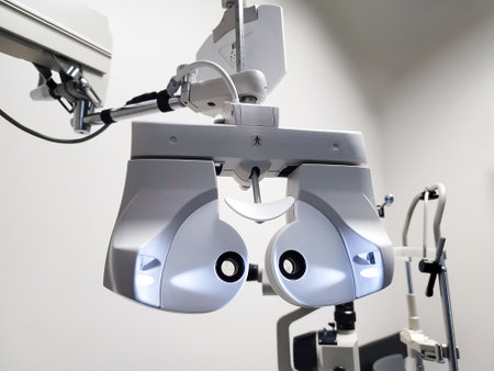 eye example equipment Pre-Screen check up for new glassesの写真素材