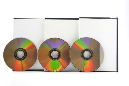 DVD blue ray discs with cases white background movie CD design boxの写真素材