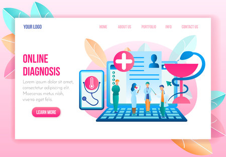 Online Doctor. Telemedicine and Online Diagnosis. Medical Consultation by Internet. Medicine and Healthcare Concept. Medical Service Online. Landing Page Banner. Vector Illustration.のイラスト素材