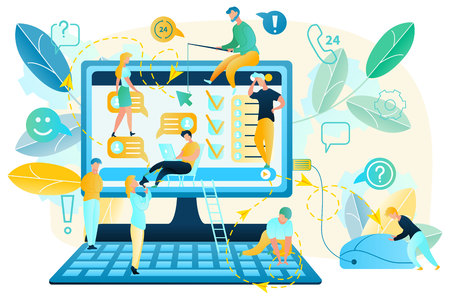 Internet User Activity Habits Tracking Flat Vector Concept. Online Client Preferences Analysis and Prediction, Employee Network Activity Monitoring, App or Web Page Usability Testing, Customer Serviceのイラスト素材