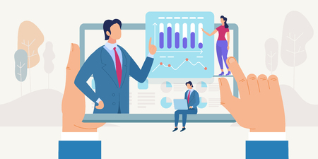 Social Network and Teamwork Concept. Working Schedule on Screen. Communication systems and Digital Technologies. Networking People and Communication Set. Flat style Vector Illustration.のイラスト素材