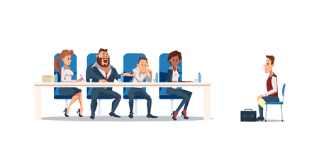 Job Interview and Recruiting Concept. Human Resources in Office. Teamwork during Interview. People Work in Office. Business Meeting at Office Space. Vector Illustration Flat style.のイラスト素材
