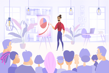 Investment Project Presentation, Shareholder Report, Business Seminar or Training Cartoon Vector Concept with Businessman or Company CEO Explaining Growth Indicators, Financial Analytics or Strategyのイラスト素材