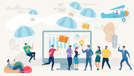 Social Network and Teamwork Concept. Communication systems and Digital Technologies. Networking People and Human Communication Set. Messaging App. Flat style Vector Illustration.のイラスト素材