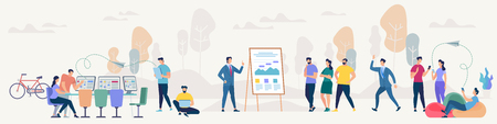 Social Network and Teamwork Concept. Communication systems and Digital Technologies. Networking People and Human Communication Set. Men and Women Talk. Flat style Vector Illustration.のイラスト素材