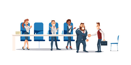 Job Interview and Recruiting Concept. Human Resources in Office. Teamwork during Interview. People Work in Office. Business Meeting at Office Space. Vector Illustration Flat style.のイラスト素材
