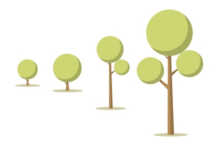 Vector Illustration Cartoon Tree Growth Concept. Illustration Stepwise Growth Tree. Image Tree different Sizes and Shapes. From Small to Large. Isolated on White Background. Wildlife Conceptのイラスト素材