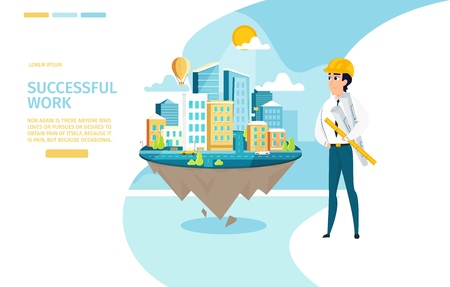 Architect Successful Work Cartoon Vector Web Banner Internet Site