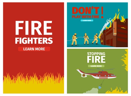 Vector Illustration Cartoon Fire Extinguishing Set Banner Image