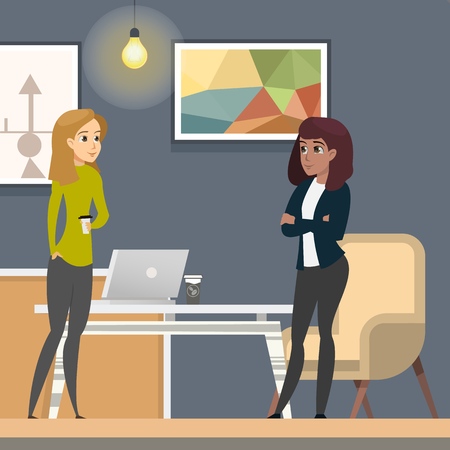 Business Women Working in Co-wotking as Freelancer. Two Character Talking in Cozy Office while...