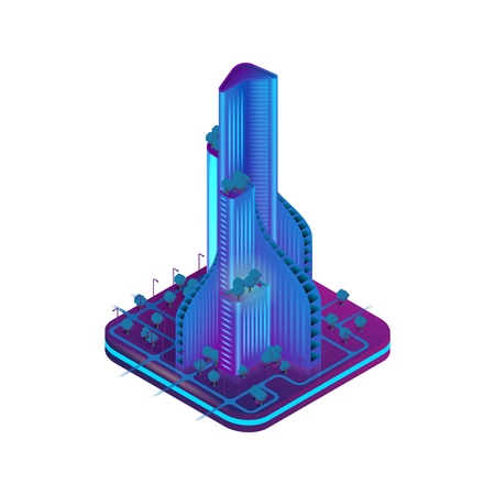 Isometric Image Augmented Reality for Architects. Vector Illustration Futuristic City Building. Virtual Projection Construction New Raging Hous. Modern City Building. isolated on white backgroundのイラスト素材