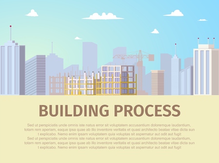 Building Process Horizontal Web Banner With Modern Metropolis