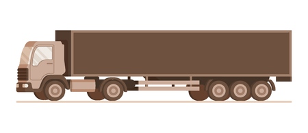 Side View of Brown Warehouse Weight Delivery Truck. Picture of Storage Express Transportation Equipment. Fast Goods and Freight Shipping Transport. Flat Cartoon Vector Illustrationのイラスト素材