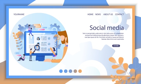 Social Media Recruit Online Profile Resume Search. Hr Man Manager Find Candidate Portfolio Cv Page. Digital Recruitment Business Resource for Team Network Banner Flat Cartoon Vectorのイラスト素材