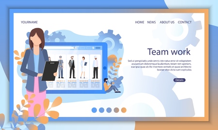 Social Media Person Profile Recruit Search Online . Hr Manager Select Various Business Candidate Online Resume Page. Digital Employment Selection Banner Flat Cartoon Vector Illustrationのイラスト素材