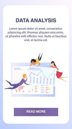 Big Business Data Statistic Grath Mobile Banner. Team Analyst Character Develop Marketing Analyzing Chart. Economic Growth Presentation Concept for Landing Web Page Flat Vector Illustrationのイラスト素材