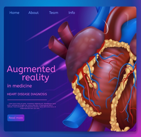 Vector Illustration Augmented Reality in Medicine. Banner Image Realistic Human Heart. Web Page Medical Clinic. Doctor Heart Disease Diagnosis. Modern Technologies Medical Treatment Patientのイラスト素材