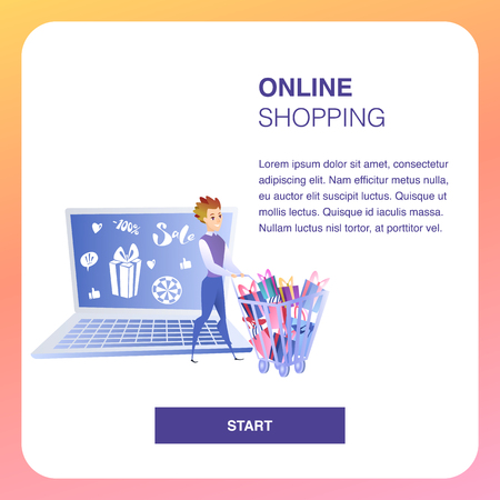 Online Shopping Website Element Vector Template. Advertising Strategy. Business Development Flat Landing Page. Internet, Digital Marketing, E-Payment Illustration. Online Store Web Bannerのイラスト素材