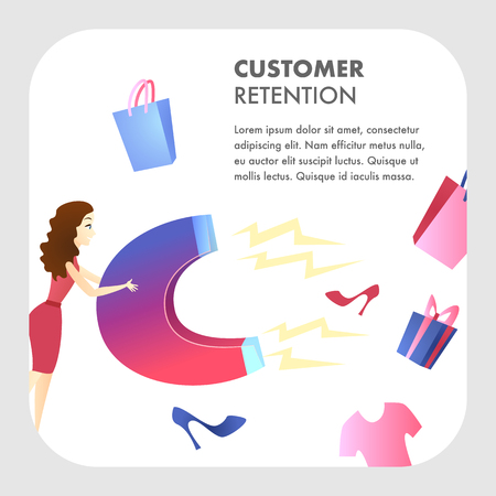 Customer Retention Website Vector Color Template. Target ad Strategy. Business Development. Marketing Campaign, Advertising Flat Illustration. Customer Attraction. Companys Client Service Web Bannerのイラスト素材