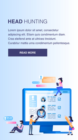 Personnel Social Media Profile Analyze on Monitor. Employee Search. Human Resource Digital Selection. Resume CV on Laptop Screen. Applicant Hiring. Flat Cartoon Vector Illustrationのイラスト素材