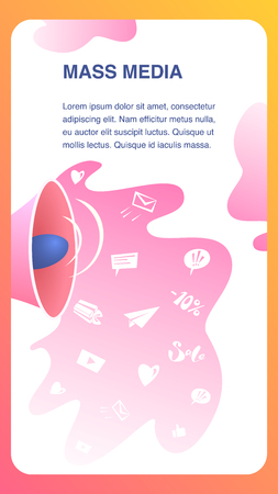 Mass Media Website Vector Color Flat Template. Television, Internet News Coverage Network Illustration. Broadcast Media. Digital Media Landing Page. Internet, Print, Mobile, Outdoor Media Web Bannerのイラスト素材