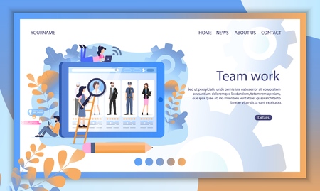 Social Media Resume Profile Recruit Search Online. Hr Manager Search Various Business Candidate Online Resume with Magnifier. Digital Data about Company Worker Banner Flat Cartoon Vector Illustrationのイラスト素材