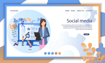 Social Media Recruit Online Interview Illustration. Professional Manager Find Candidate Employer Profile Cv Page. Digital Hr Business Application Portfolio Banner Flat Cartoon Vectorのイラスト素材