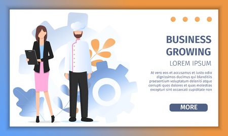 Restaurant Chef Manager Character Partnership. Business Woman Making Local Startup Career. Man in Restaurant Uniform Pose for Professional Couple Worker Banner Flat Cartoon Vector Illustrationのイラスト素材