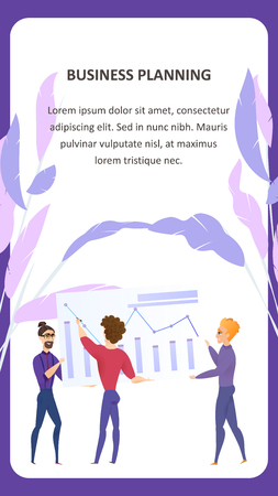 Big Data Analysis Grath Vector Mobile Banner. Business Planning Man Character. Digital Marketing Presentation. Finance Case Technology Concept for Website or Landing Page. Flat Cartoon Illustrationのイラスト素材