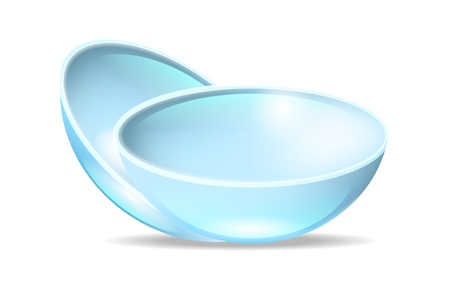 Two Isolated Contact Lenses on White Background Close Up View. Optic Eye Care Accessory. Healthcare Ophthalmology Equipment for Medical and Every Day Use. Scientific Realistic Vector Illustration.のイラスト素材