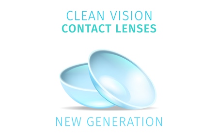 Transparent Clean Vision Contact Lenses Isolated on White Background. Close Up View of Couple Soft Lens. New Generation Ophthalmology Equipment for Vision Correction. Realistic Vector Illustrationのイラスト素材