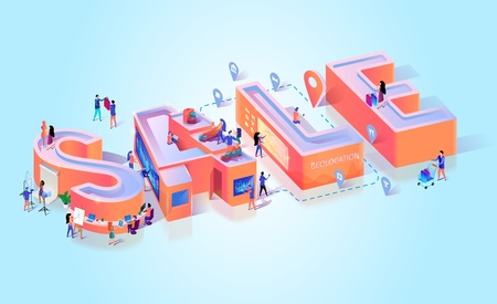 Promotion Discount Super Sale Typography Banner. Black Friday Advertising Price Offer. Big Business Offer Campaign for Special Event Celebration Concept Motivation Isometric 3d Vector Illustrationのイラスト素材