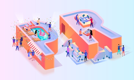 Pr Social Media Communication Typography Banner. Public Relations Online Marketing Training Service. Creative Reputation Skill Strategy Concept Motivation Isometric 3d Vector Illustrationのイラスト素材