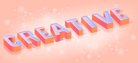 Creative Three-dimensional Word, Glossy Extruded Text Title, Isometric Projection Vector Typography Template, conceptual Business Poster, Web Banner, Landing Page Design Element on Gradient Backgroundのイラスト素材