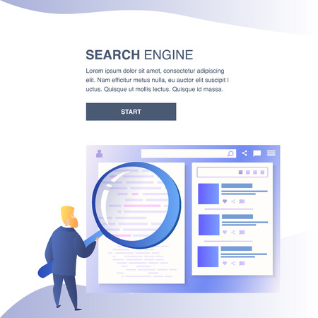 Search Engine Website Vector Color Flat Template. Internet, Social Media, Digital, Content Marketing Illustration. Online Advertising Strategy. SEO Landing Page. Search, Web Analytics. SEM Web Bannerのイラスト素材
