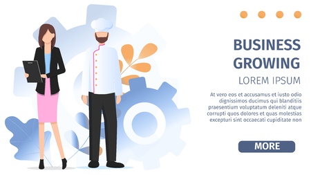 Business Woman Character Chef Occupation Choice. Various Career Opportunity Growth Service. Man in Restaurant Uniform Pose for Professional Worker Banner Flat Cartoon Vector Illustrationのイラスト素材