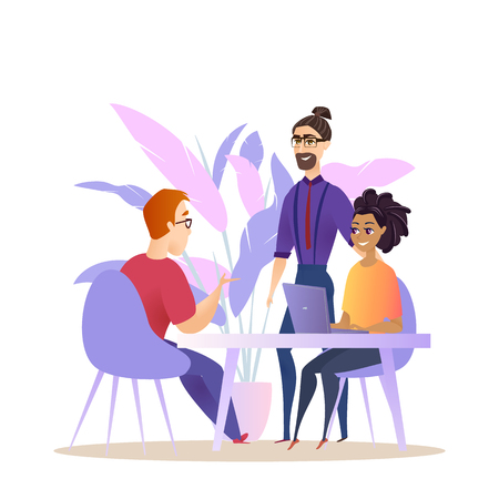Business People Group Brainstorm Conversation. Man Woman Character Corporate Employee have Teamwork Creative Meeting. Project Collaboration Concept Flat Cartoon Vector Illustrationのイラスト素材