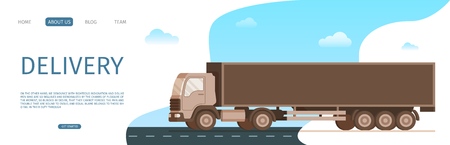 Storage Freight Delivery Truck Moving the Road. Side View of Fast Shipping Brown Van Driving to Smoke under Wheel. Warehouse Car Distribution Service. Flat Cartoon Vector Illustrationのイラスト素材