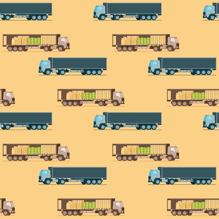 Storage Weight Delivery Truck Seamless Pattern. Side View of Express Shipping Van. Warehouse Mechanical Transport Item Collection. Goods and Freight Supply. Flat Cartoon Vector Illustrationのイラスト素材