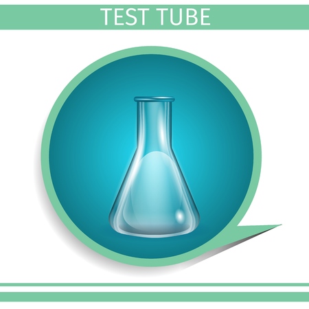 Test Tube Blue Circle Icon Isolated on White Background. Chemical Transparent Glass for Laboratory Analysis or Experiment. Glass Empty Beaker. Equipment for Lab. Vector Realistic Illustration. Bannerのイラスト素材