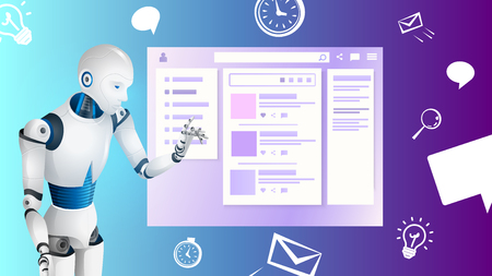 Realistic Robot Touch Digital Screen or Monitor. Chatbot Virtual Assistant of Mobile Application....