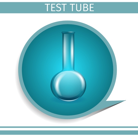 Transparent Chemical Glass Beaker, Test Tube in Blue Gradient Round Icon. Laboratory Glassware Instrument, Lab Equipment, Flask. Medical Tool for Clinical Use. Vector Realistic Illustration. Bannerのイラスト素材