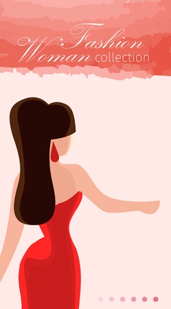 Model Agency Fashion Woman Collection Flat Banner. Texture Fabric Clothing Adds Chic and High Price to Evening Woman. Vector Illustration Landing Page. Basic Things Add Gloss to Woman.のイラスト素材