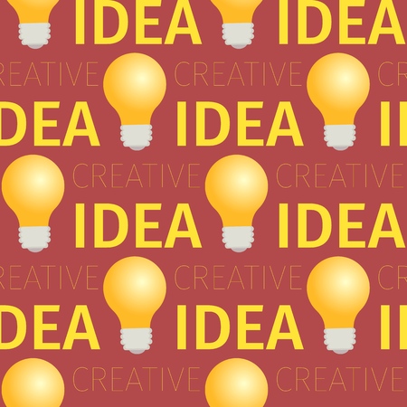 Creative Idea Seamless Pattern of Electric Burning Lightbulbs on Red Background. Burning Bulb. Abstract Texture for Fabric, Wallpaper Ornament, Wrapping Paper Print 3d Isometric Vector Illustration.のイラスト素材